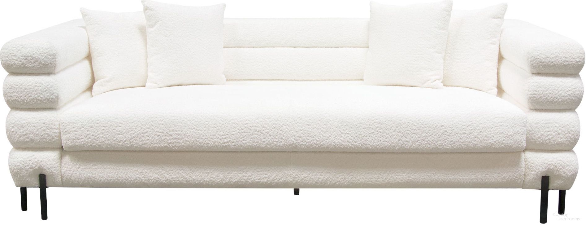 Vox Sofa in Faux White Shearling with Black Powder Metal Legs
