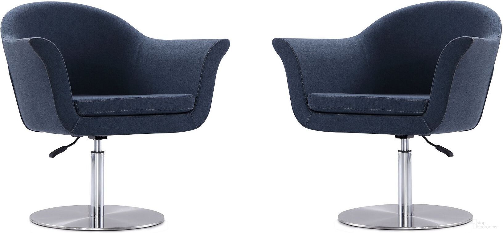 Voyager Swivel Adjustable Accent Chair in Smokey Blue and Brushed Metal (Set of 2)