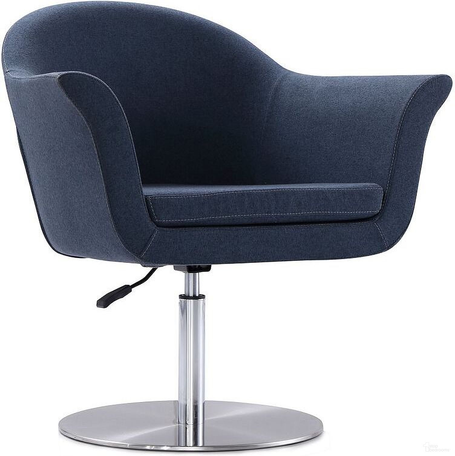 The appearance of Voyager Swivel Adjustable Accent Chair in Smokey Blue and Brushed Metal designed by Manhattan Comfort in the modern / contemporary interior design. This blue piece of furniture was selected by 1StopBedrooms from Voyager Collection to add a touch of cosiness and style into your home. Sku: AC051-SM. Material: Metal.