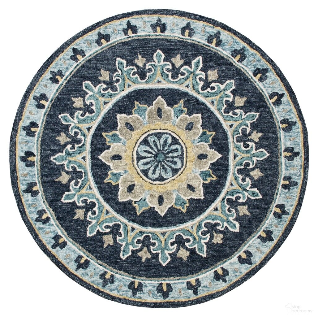Vylix Medallion Hand-Hooked Wool Area Rug In Blue and Yellow