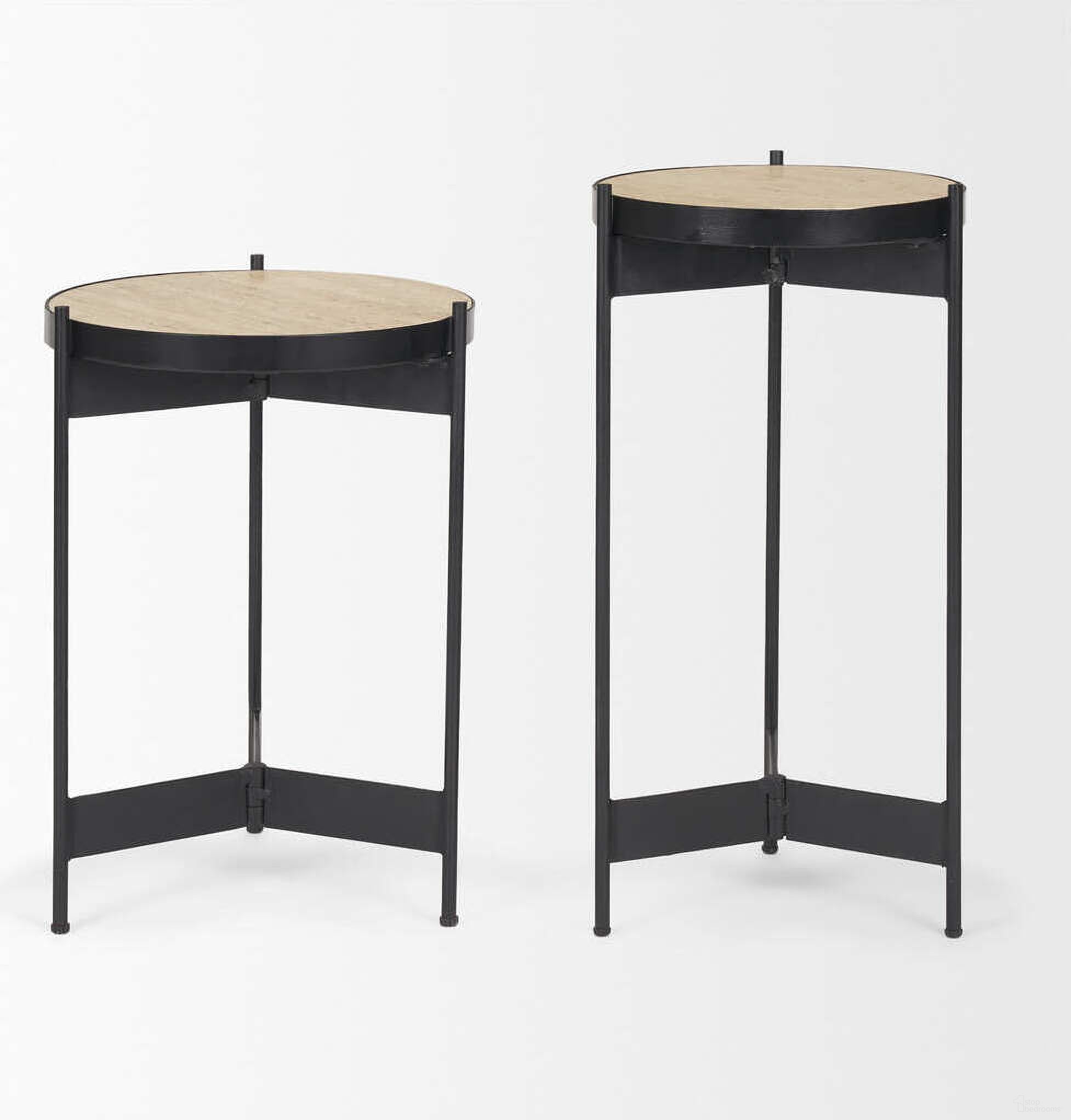 The appearance of Wade Travertine Marble And Metal End Tables In Black and Beige designed by Mercana in the industrial interior design. This black and beige piece of furniture  was selected by 1StopBedrooms from Wade Collection to add a touch of cosiness and style into your home. Sku: 71043-AB. Material: Metal.