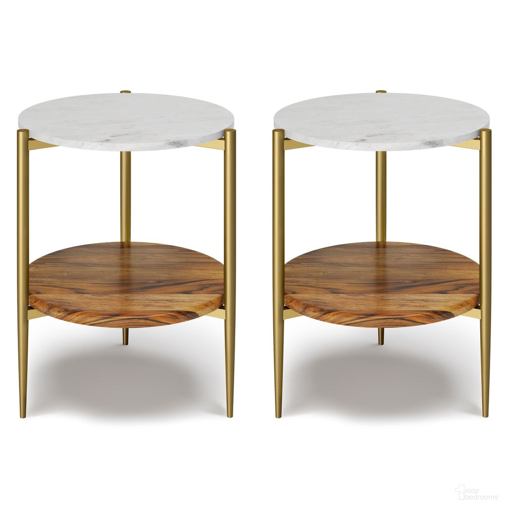 The appearance of Wagner 18 Inch Round Marble and Wood Side Table Set of 2 In White and Natural designed by Simpli Home in the modern / contemporary interior design. This white/natural piece of furniture  was selected by 1StopBedrooms from Wagner Collection to add a touch of cosiness and style into your home. Sku: WAS218ET001N. Material: Acacia.
