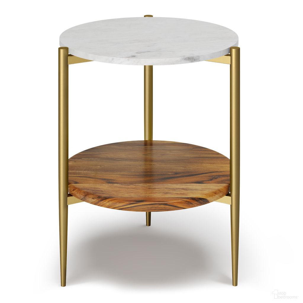 The appearance of Wagner Solid Acacia Wood Round Marble and Wood Side Table In White and Natural designed by Simpli Home in the transitional interior design. This white/natural piece of furniture was selected by 1StopBedrooms from Wagner Collection to add a touch of cosiness and style into your home. Sku: AXCWAG-04-N. Material: Acacia.