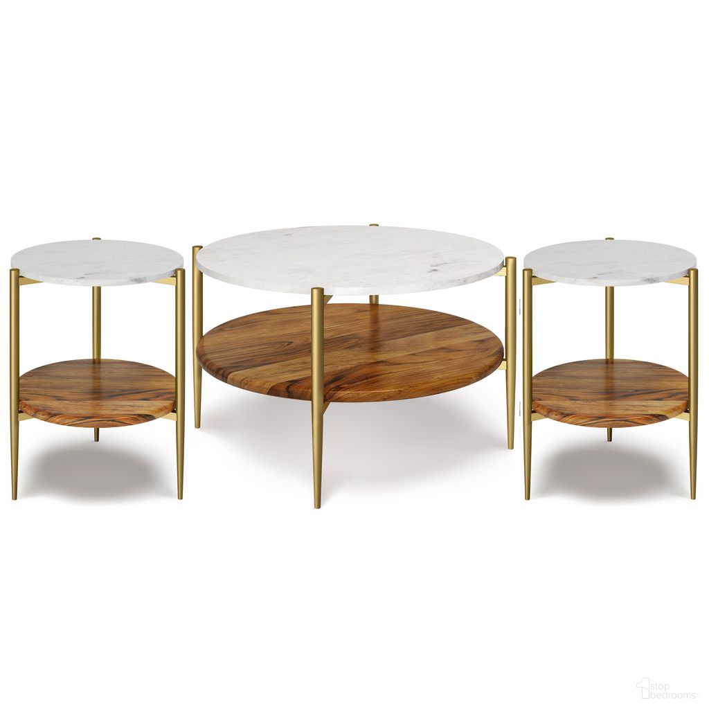 The appearance of Wagner Solid Mango/Genuine Marble 30 Inch Coffee Table with 18 Inch End Tables Set of 3 In White and Natural designed by Simpli Home in the transitional interior design. This white/natural piece of furniture  was selected by 1StopBedrooms from Wagner Collection to add a touch of cosiness and style into your home. Sku: WALIV001N. Material: Acacia.