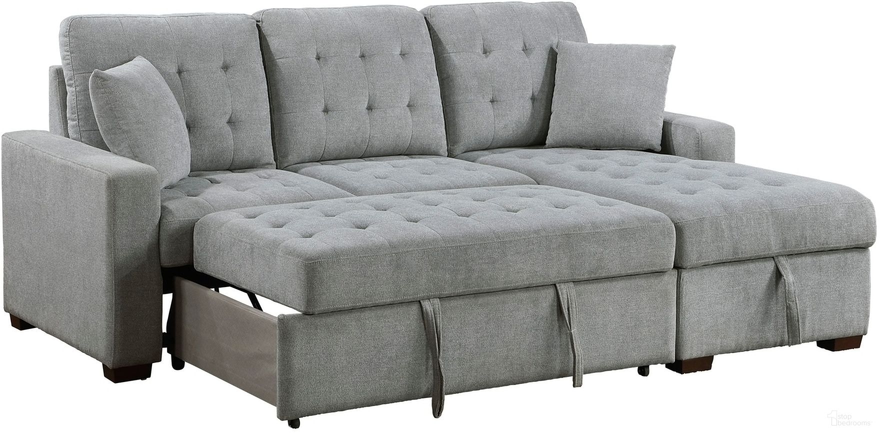 The appearance of Waitsfield 2-Piece Sectional with Right Chaise, Pull-out Bed and Hidden Storage In Gray designed by Homelegance in the transitional interior design. This gray piece of furniture was selected by 1StopBedrooms from Waitsfield Collection to add a touch of cosiness and style into your home. Sku: 9816GY-LL;9816GY-RC. Material: Textured.