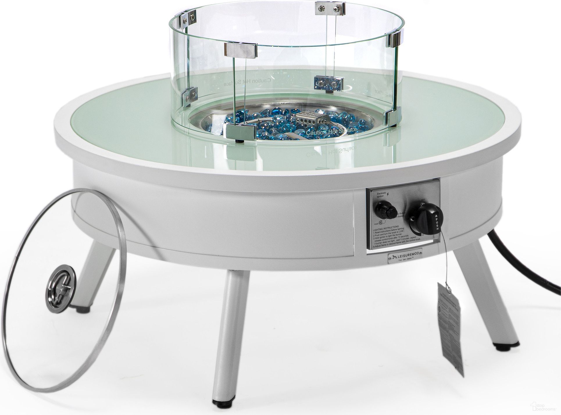 Walbrooke Outdoor Patio Round Fire Pit Side Table In White
