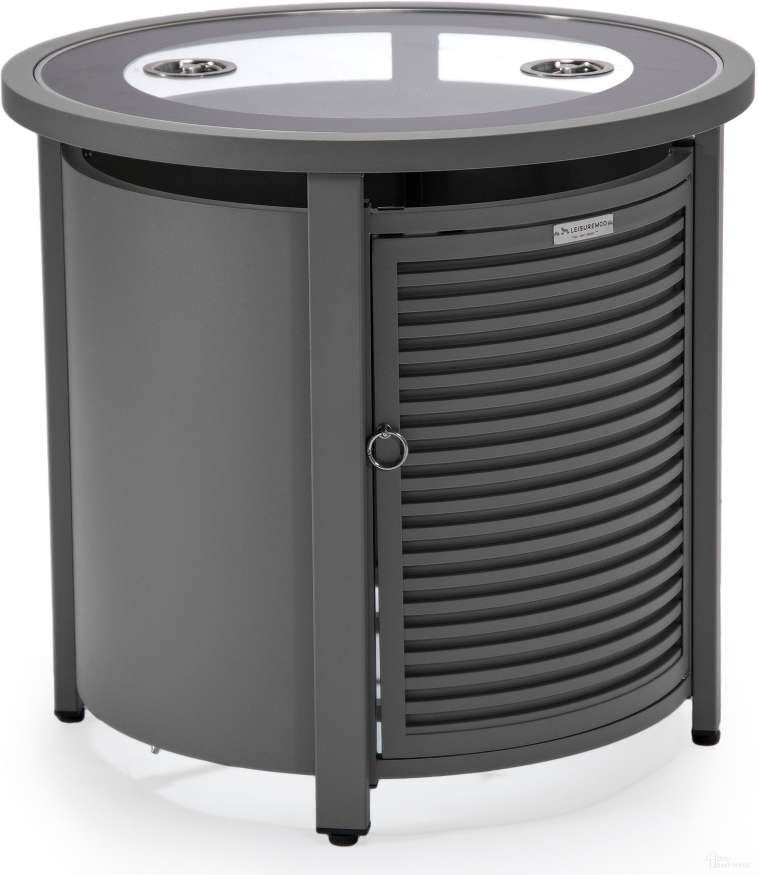 The appearance of Walbrooke Patio Round Tank Holder Slat Design In Grey designed by LeisureMod in the modern / contemporary interior design. This grey piece of furniture  was selected by 1StopBedrooms from Walbrooke Collection to add a touch of cosiness and style into your home. Sku: WHS24GR. Material: Aluminum.