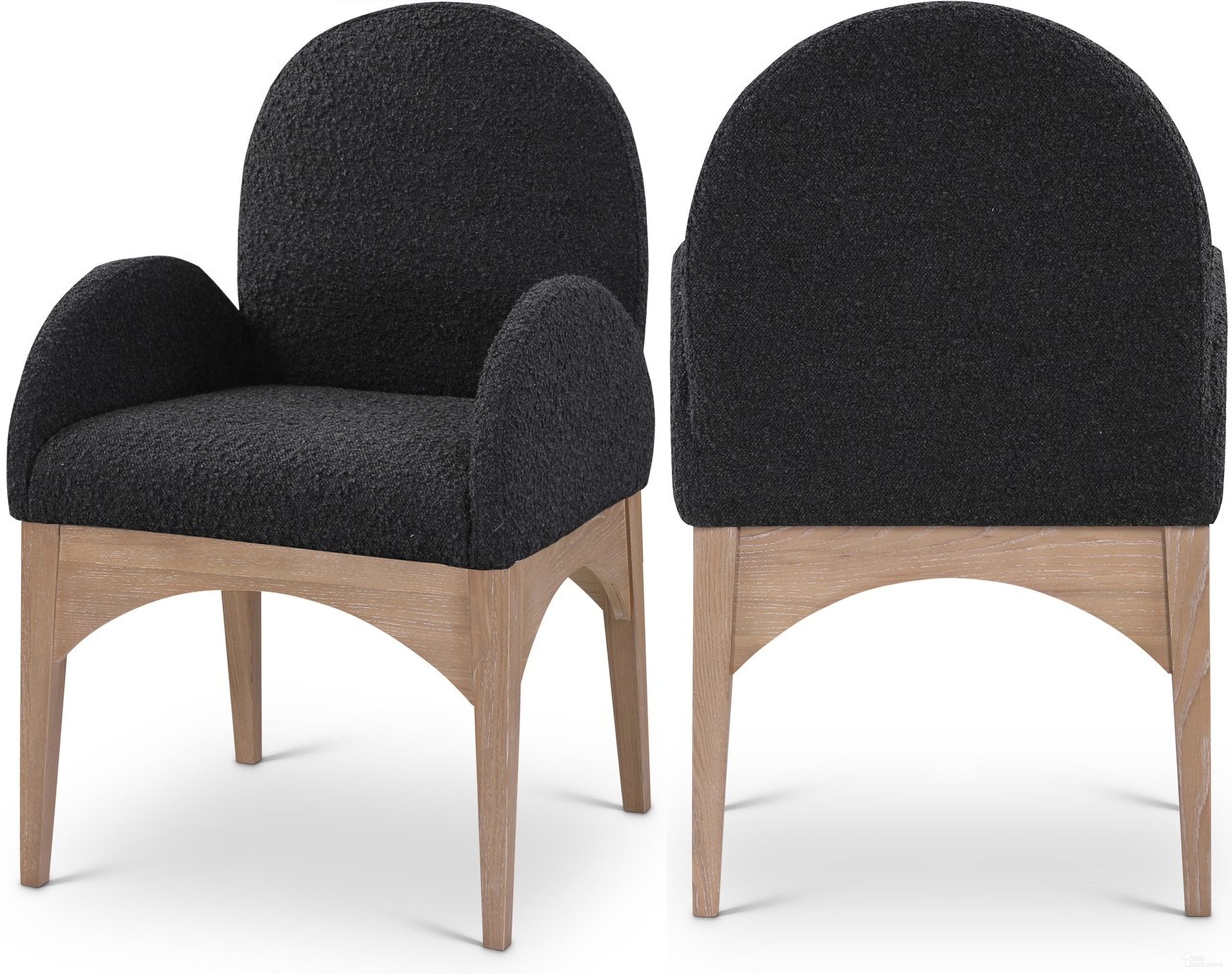 The appearance of Waldorf Boucle Fabric Dining Arm Chair In Black/Natural designed by Meridian in the modern / contemporary interior design. This black piece of furniture was selected by 1StopBedrooms from Waldorf Collection to add a touch of cosiness and style into your home. Sku: 380Black-AC. Material: Wood. Chair Type: Arm Chair.