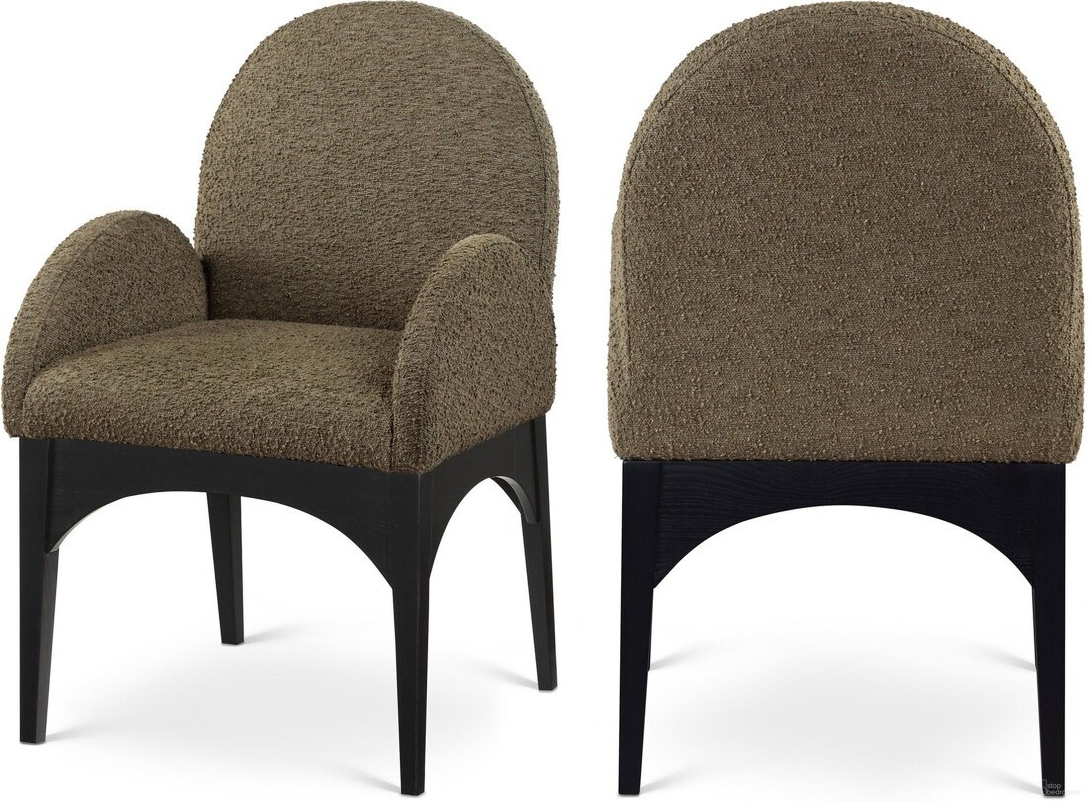 The appearance of Waldorf Boucle Fabric Dining Arm Chair In Olive/Black designed by Meridian in the modern / contemporary interior design. This olive piece of furniture was selected by 1StopBedrooms from Waldorf Collection to add a touch of cosiness and style into your home. Sku: 381Olive-AC. Material: Wood. Chair Type: Arm Chair.