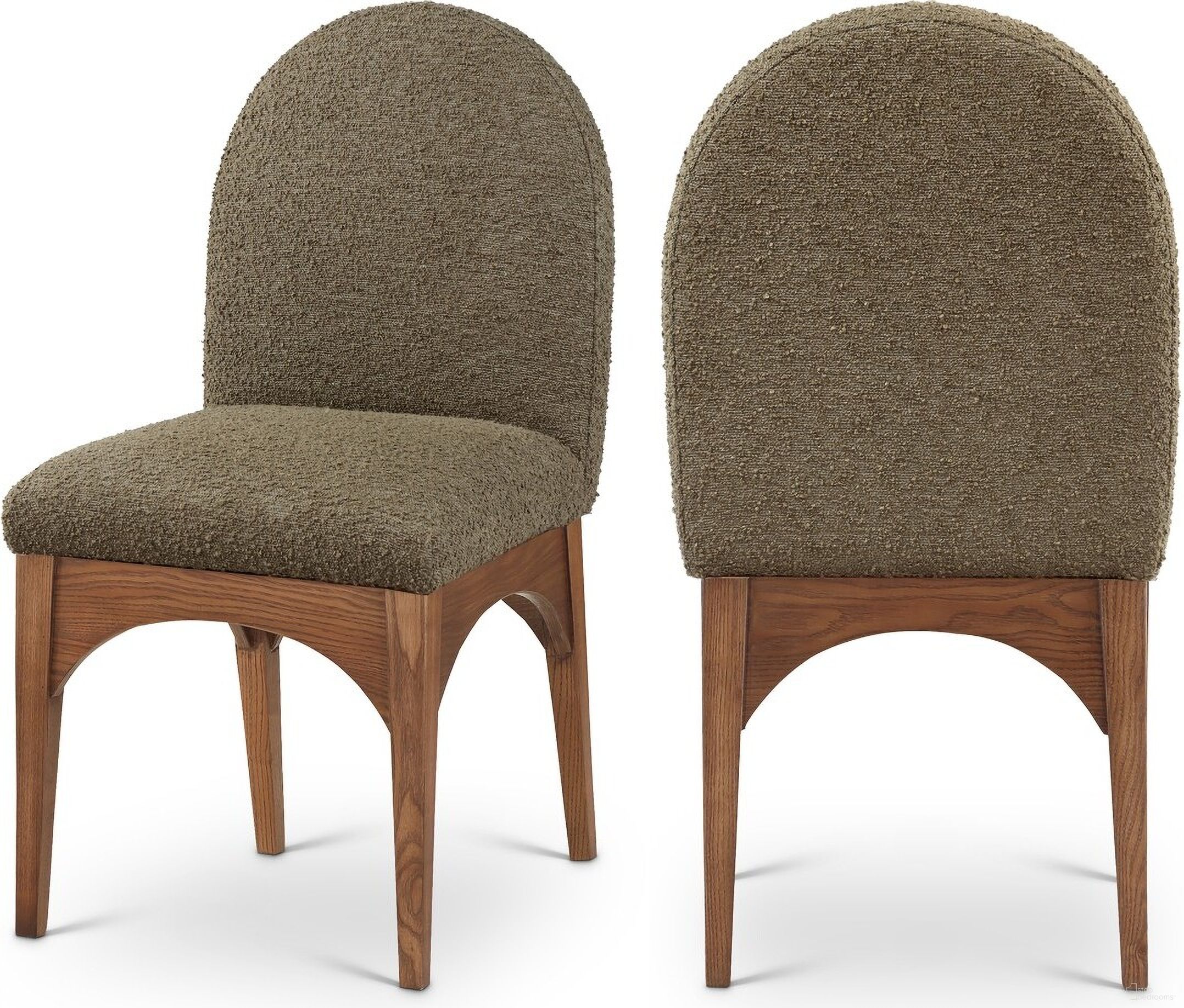 The appearance of Waldorf Boucle Fabric Dining Side Chair In Olive/walnut designed by Meridian in the modern / contemporary interior design. This olive piece of furniture was selected by 1StopBedrooms from Waldorf Collection to add a touch of cosiness and style into your home. Sku: 382Olive-SC. Material: Wood. Chair Type: Side Chair.