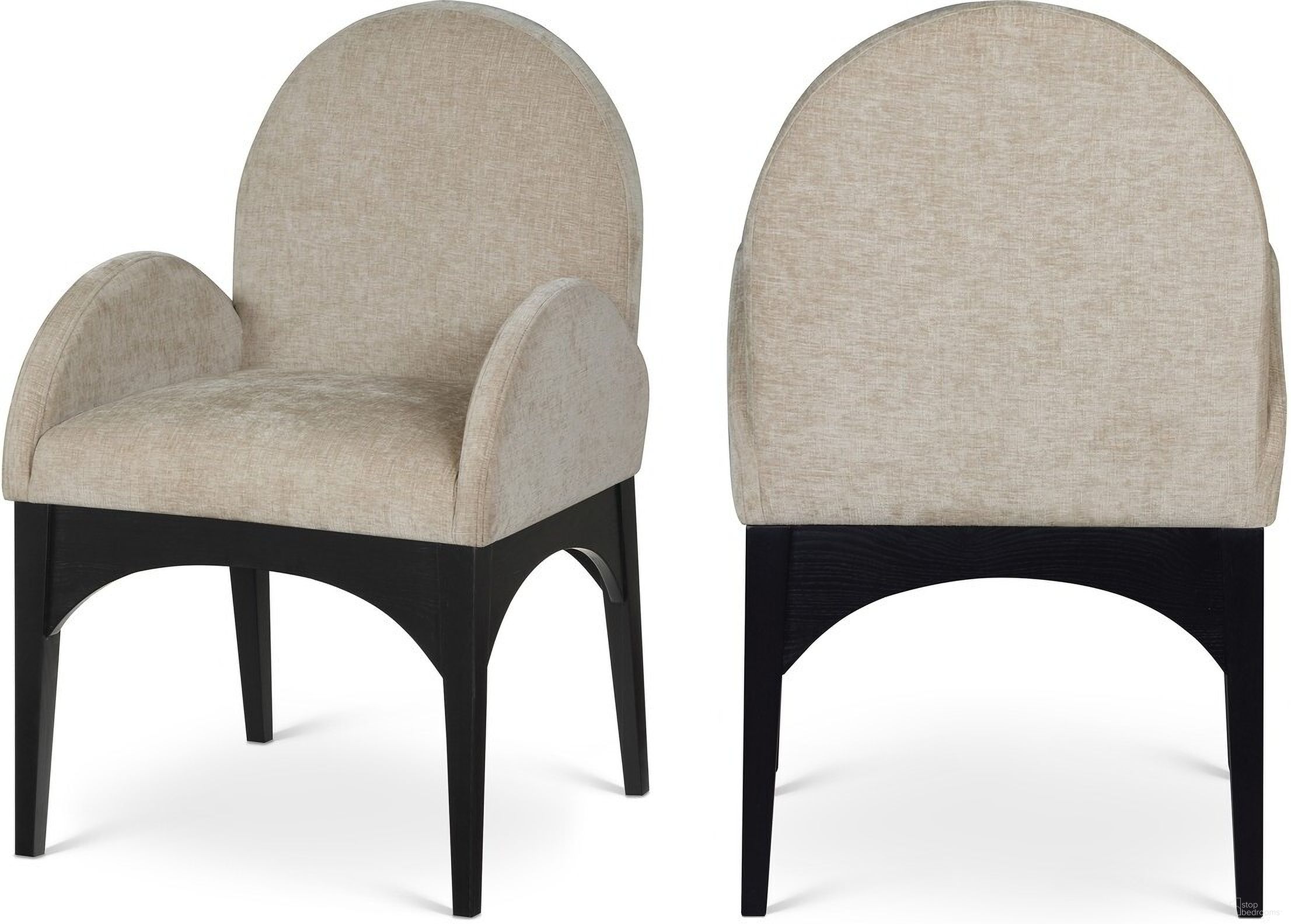 The appearance of Waldorf Chenille Fabric Dining Arm Chair In Beige/Black designed by Meridian in the modern / contemporary interior design. This beige piece of furniture was selected by 1StopBedrooms from Waldorf Collection to add a touch of cosiness and style into your home. Sku: 378Beige-AC. Material: Wood. Chair Type: Arm Chair.