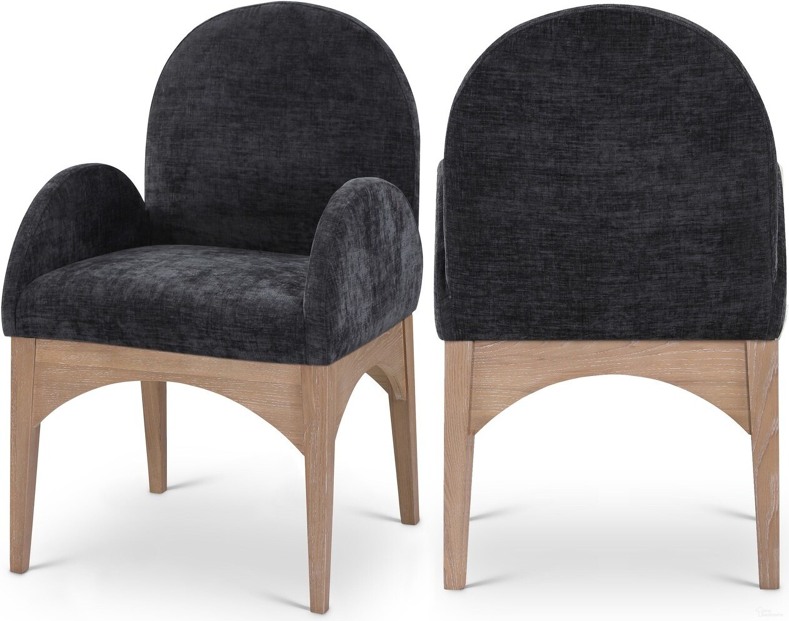The appearance of Waldorf Chenille Fabric Dining Arm Chair In Black/Natural designed by Meridian in the modern / contemporary interior design. This black piece of furniture was selected by 1StopBedrooms from Waldorf Collection to add a touch of cosiness and style into your home. Sku: 377Black-AC. Material: Wood. Chair Type: Arm Chair.