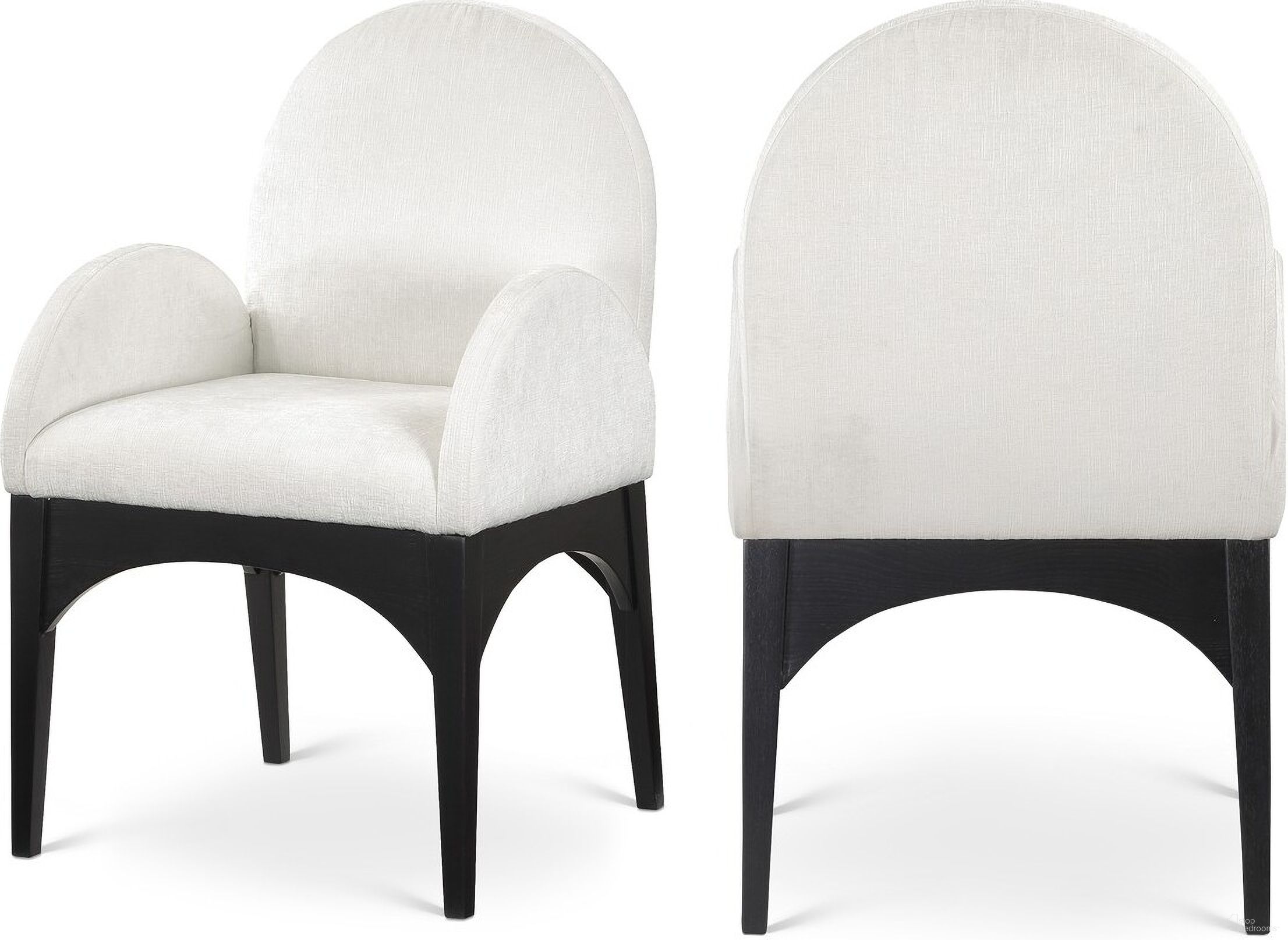 The appearance of Waldorf Chenille Fabric Dining Arm Chair In Cream/Black designed by Meridian in the modern / contemporary interior design. This cream piece of furniture was selected by 1StopBedrooms from Waldorf Collection to add a touch of cosiness and style into your home. Sku: 378Cream-AC. Material: Wood. Chair Type: Arm Chair.