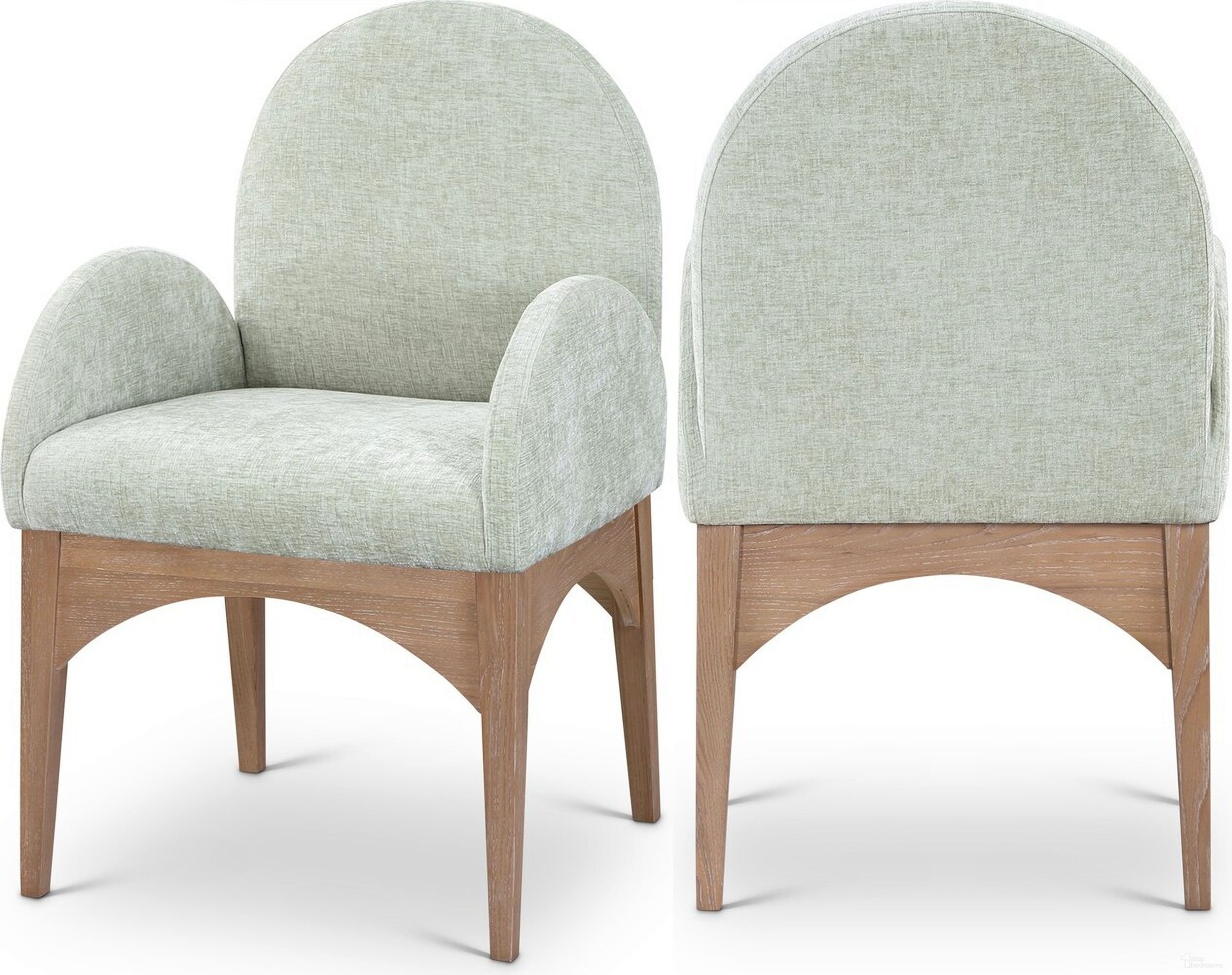 The appearance of Waldorf Chenille Fabric Dining Arm Chair In Mint/Natural designed by Meridian in the modern / contemporary interior design. This mint piece of furniture was selected by 1StopBedrooms from Waldorf Collection to add a touch of cosiness and style into your home. Sku: 377Mint-AC. Material: Wood. Chair Type: Arm Chair.