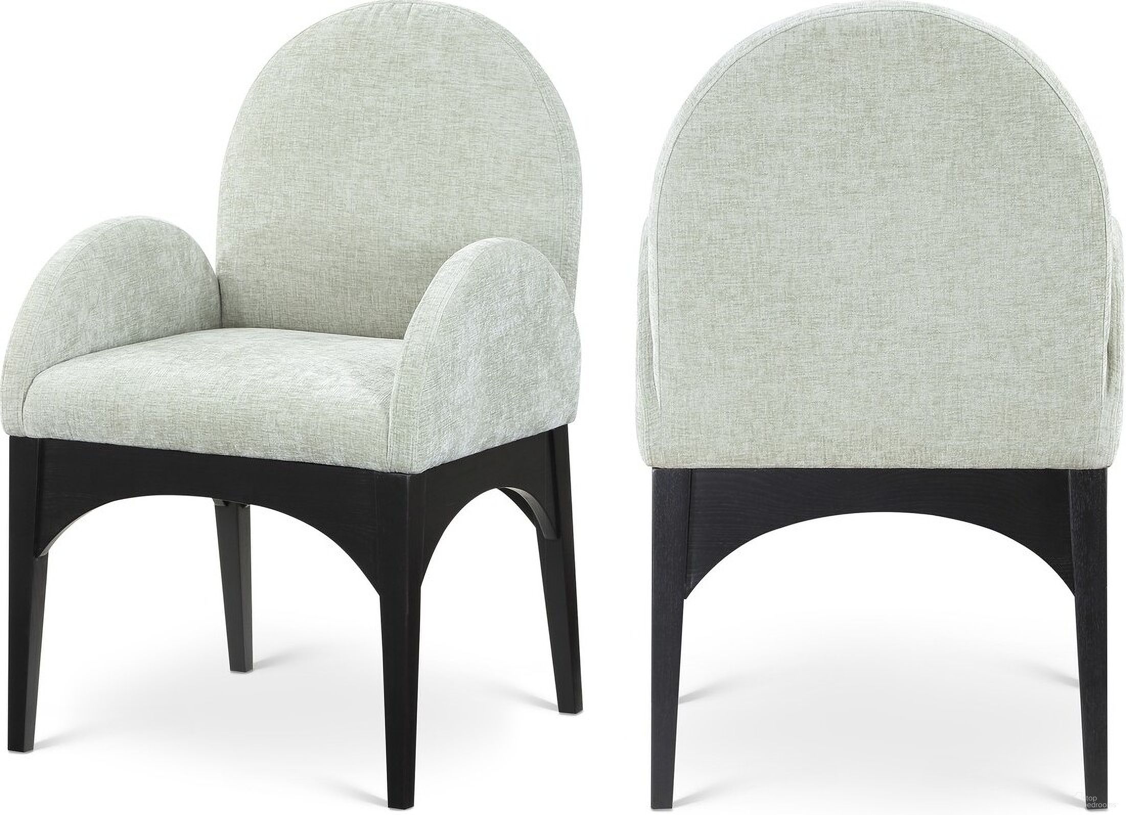 The appearance of Waldorf Chenille Fabric Dining Arm Chair In Mint/Black designed by Meridian in the modern / contemporary interior design. This mint piece of furniture was selected by 1StopBedrooms from Waldorf Collection to add a touch of cosiness and style into your home. Sku: 378Mint-AC. Material: Wood. Chair Type: Arm Chair.