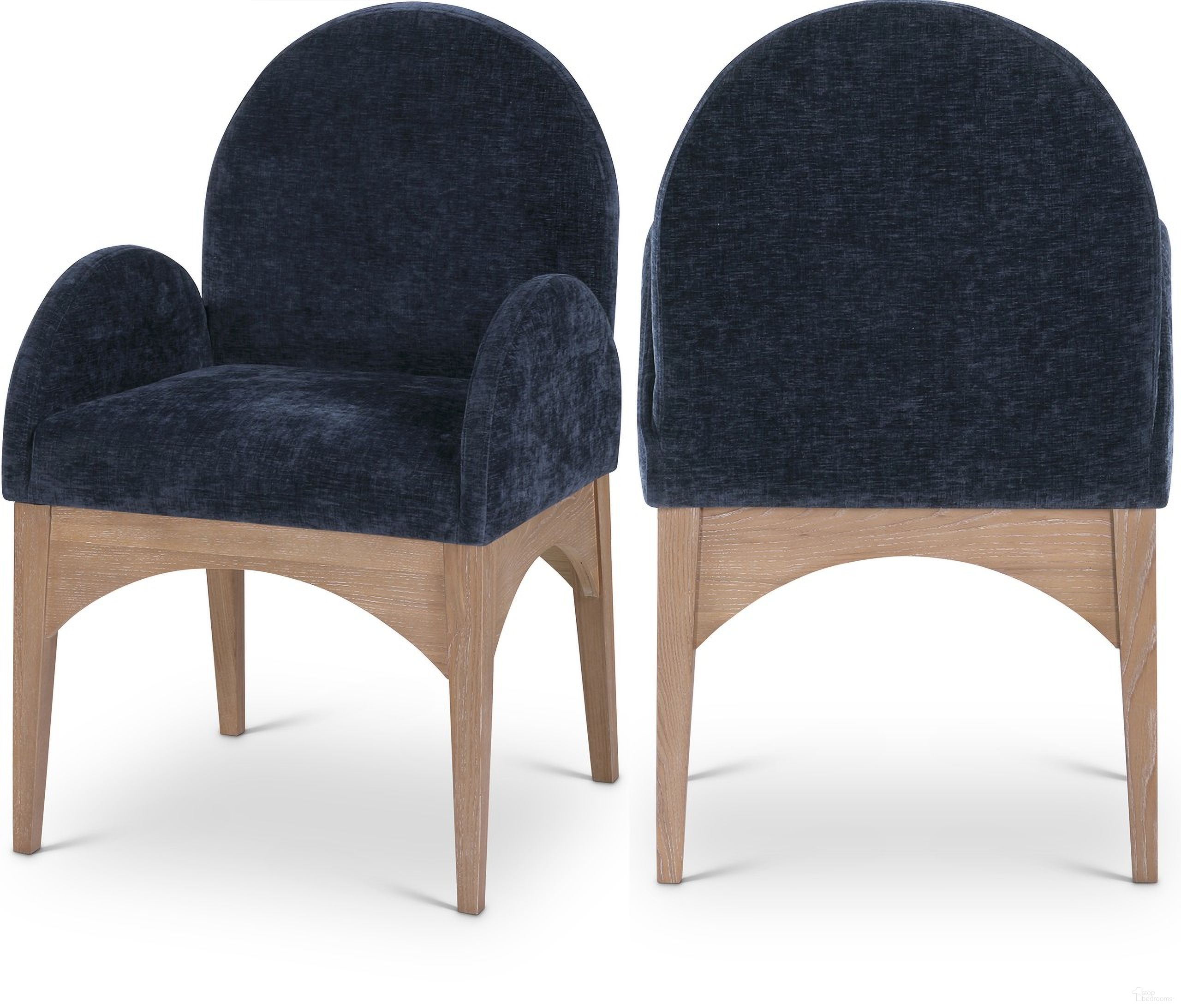 Waldorf Chenille Fabric Dining Arm Chair In Navy/Natural