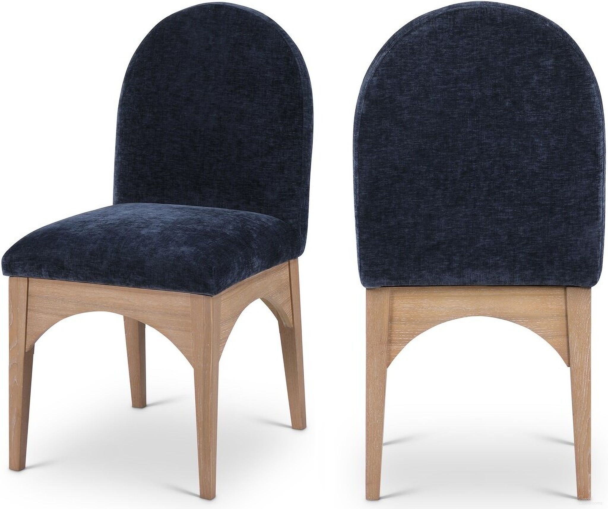 Waldorf Chenille Fabric Dining Side Chair In Navy/Natural