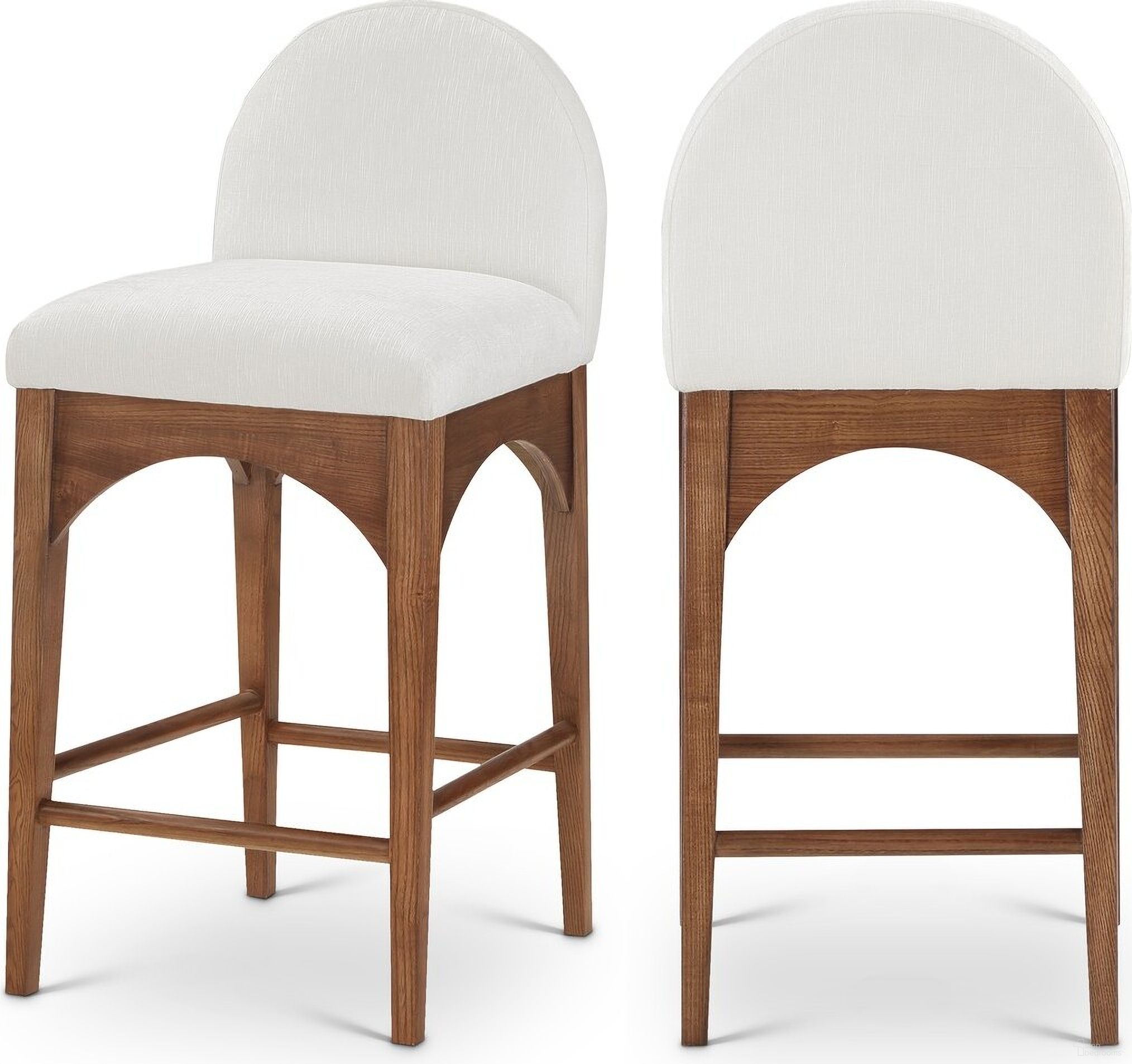 Waldorf Chenille Fabric Stool In Cream/walnut