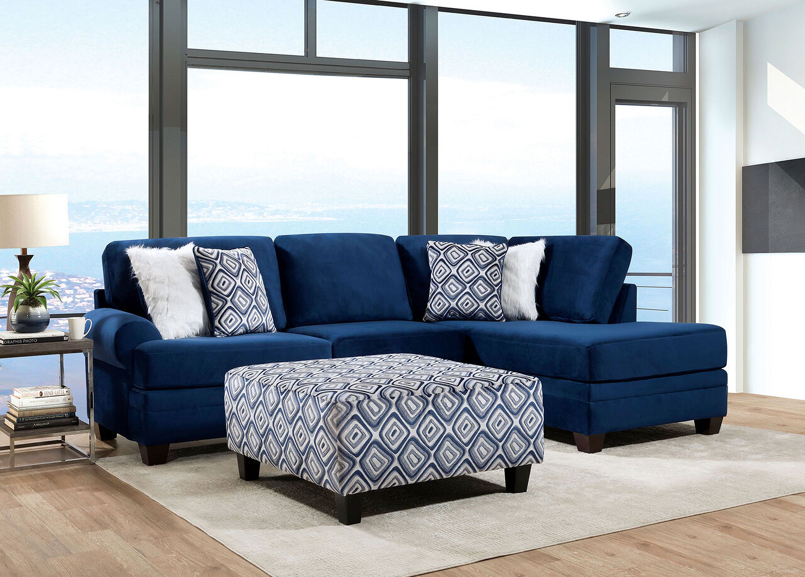 The appearance of Waldport Sectional In Navy designed by Furniture of America in the transitional interior design. This navy piece of furniture was selected by 1StopBedrooms from Waldport Collection to add a touch of cosiness and style into your home. Sku: SM5175-LAF;SM5175-RAF. Material: Microfiber. Layout: L-Shape.
