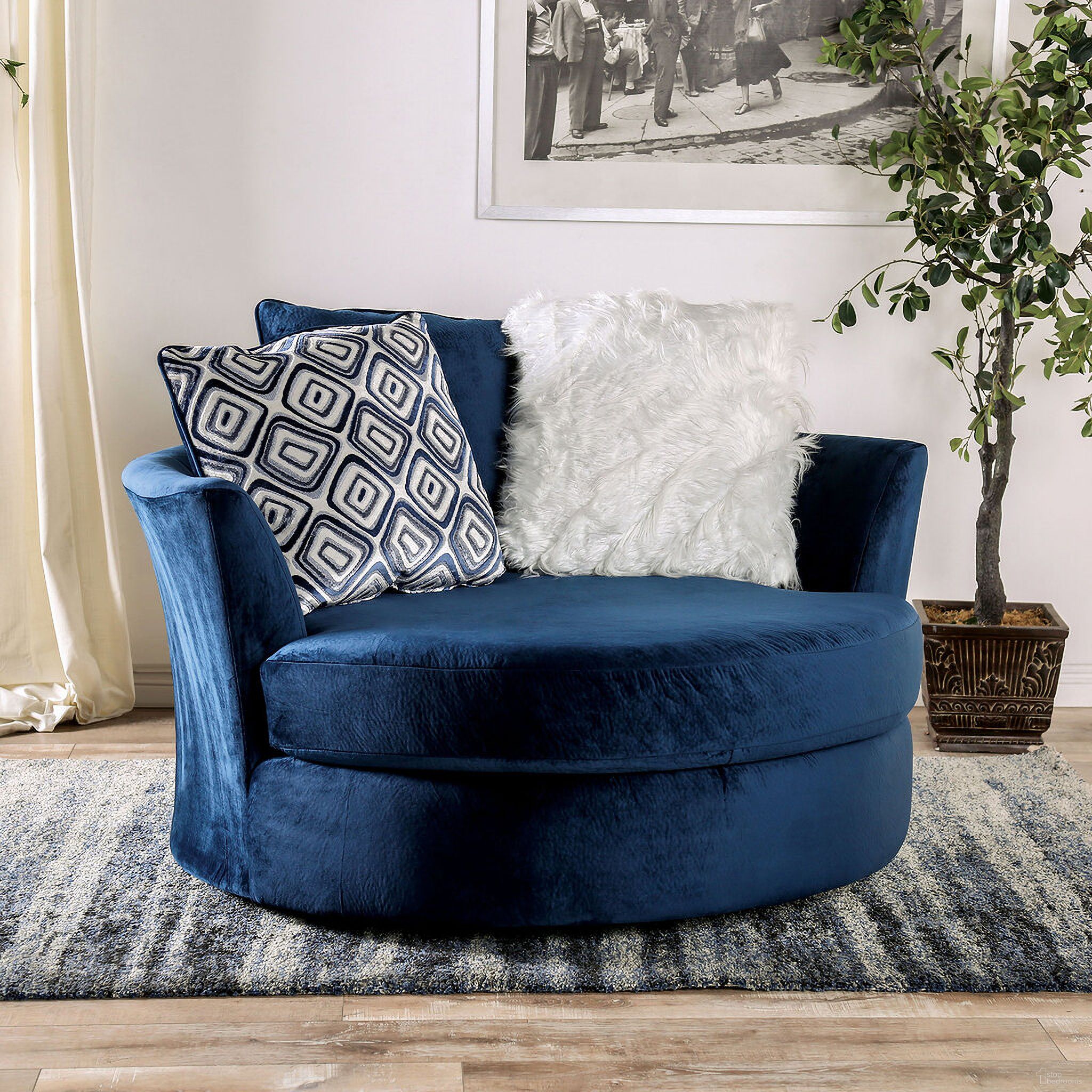 The appearance of Waldport Swivel Chair In Navy designed by Furniture of America in the transitional interior design. This navy piece of furniture was selected by 1StopBedrooms from Waldport Collection to add a touch of cosiness and style into your home. Sku: SM5175-CH. Material: Wood.