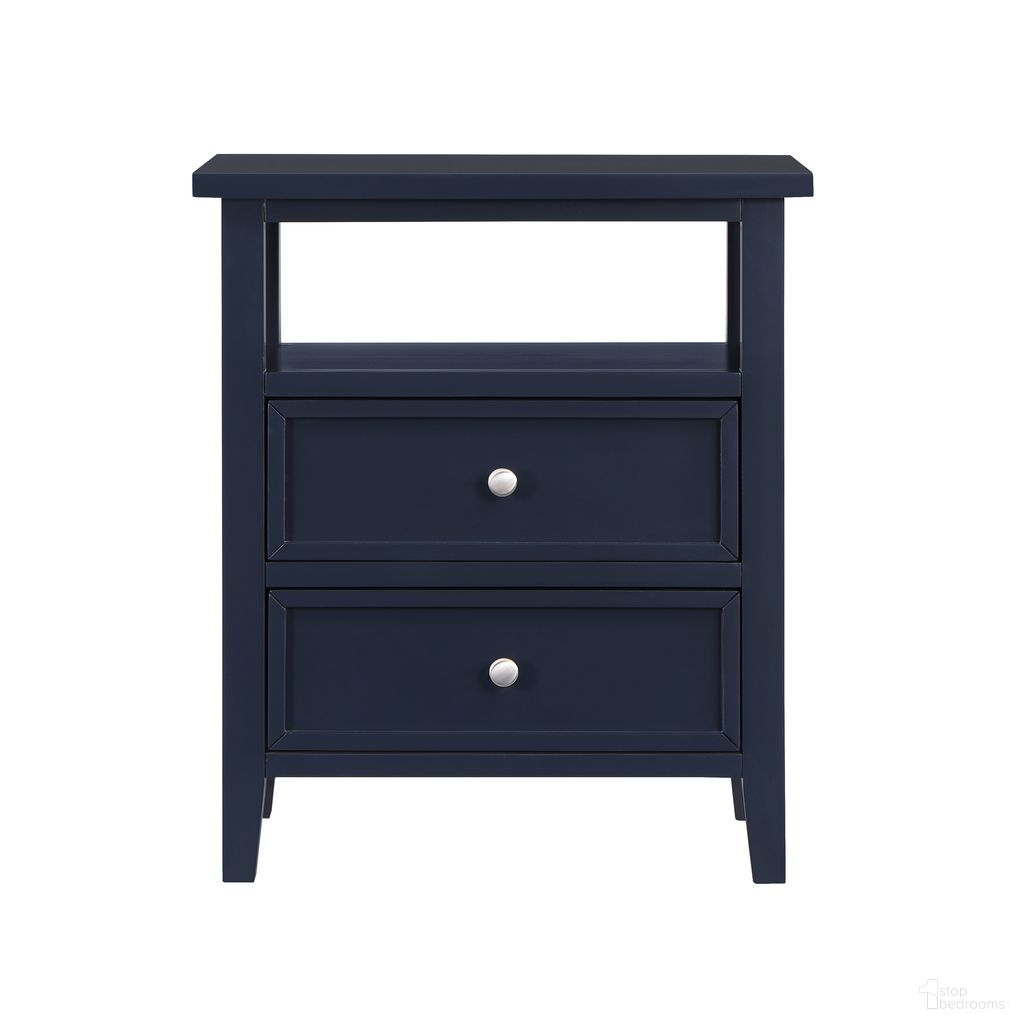 The appearance of Walker 2 Drawer Nightstand In Midnight Blue designed by Comfort Pointe in the transitional interior design. This midnight blue piece of furniture  was selected by 1StopBedrooms from Walker Collection to add a touch of cosiness and style into your home. Sku: 834-10-14. Material: Poplar.