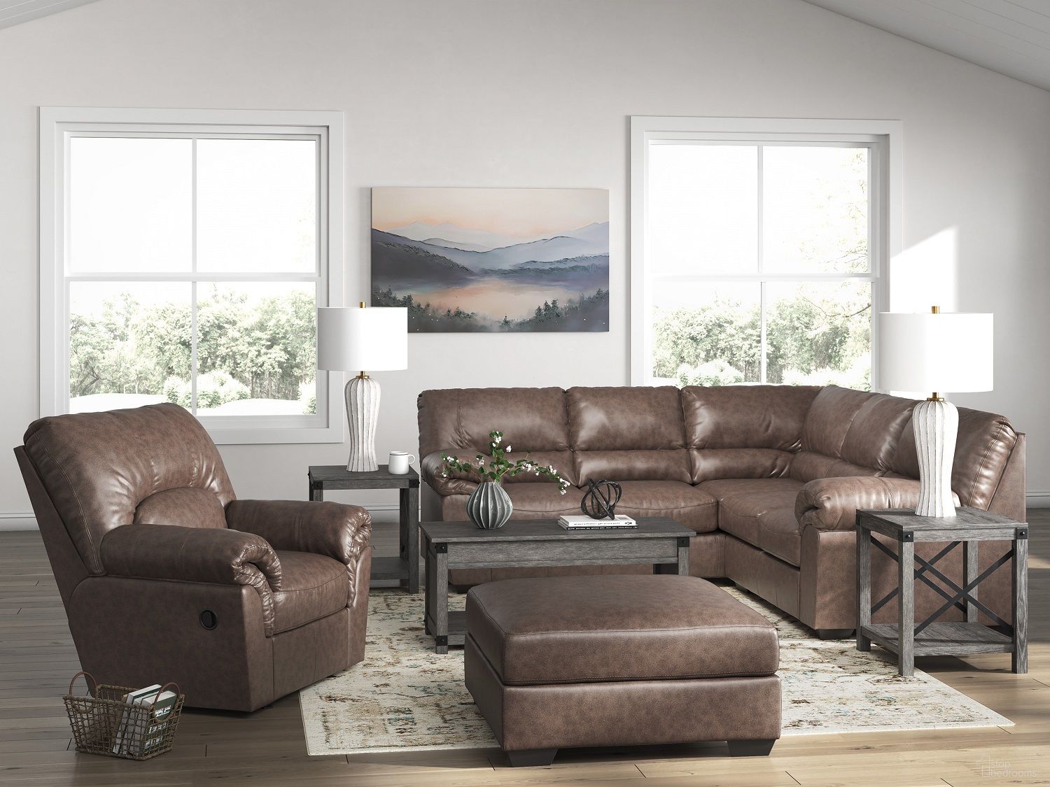 The appearance of Walker Point RAF 2-Piece Sectional In Umber designed by Signature Design by Ashley in the modern / contemporary interior design. This umber piece of furniture was selected by 1StopBedrooms from Walker Point Collection to add a touch of cosiness and style into your home. Sku: NC2770566;NC2770556. Material: Leather. Layout: L-Shape.