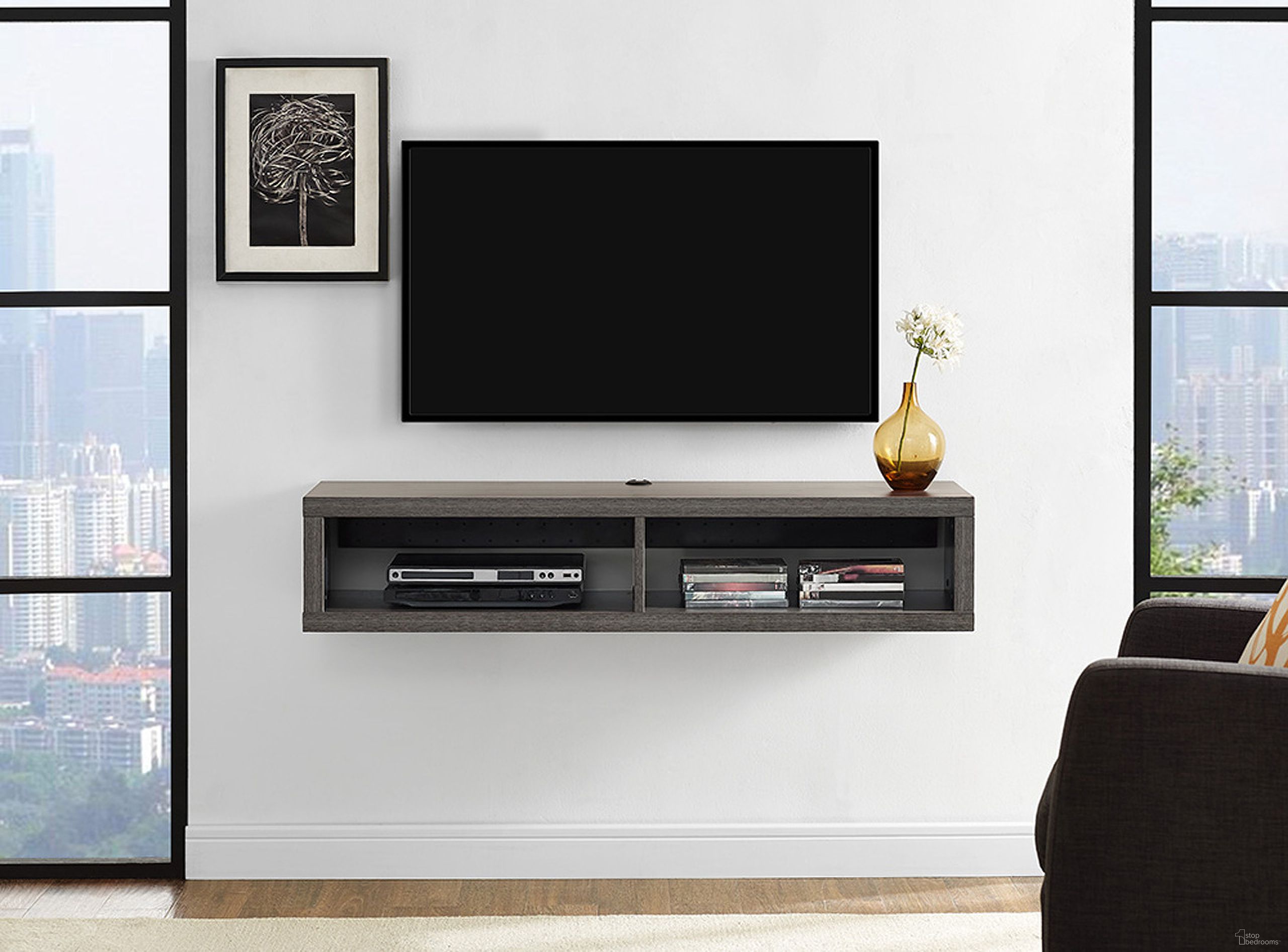 Wall Mounted 48 Inch TV Console Entertainment Center In Walnut