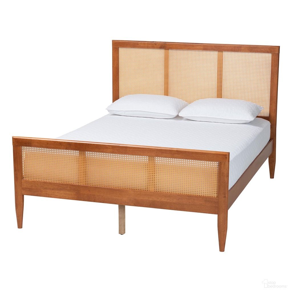 The appearance of Walthard King Platform Bed with Woven Rattan In Light Walnut designed by Baxton Studio in the mid century interior design. This light walnut piece of furniture was selected by 1StopBedrooms from Walthard Collection to add a touch of cosiness and style into your home. Sku: SW8632-Light Walnut/Rattan-King. Bed Type: Platform Bed. Bed Size: King. Material: Solid Rubberwood.