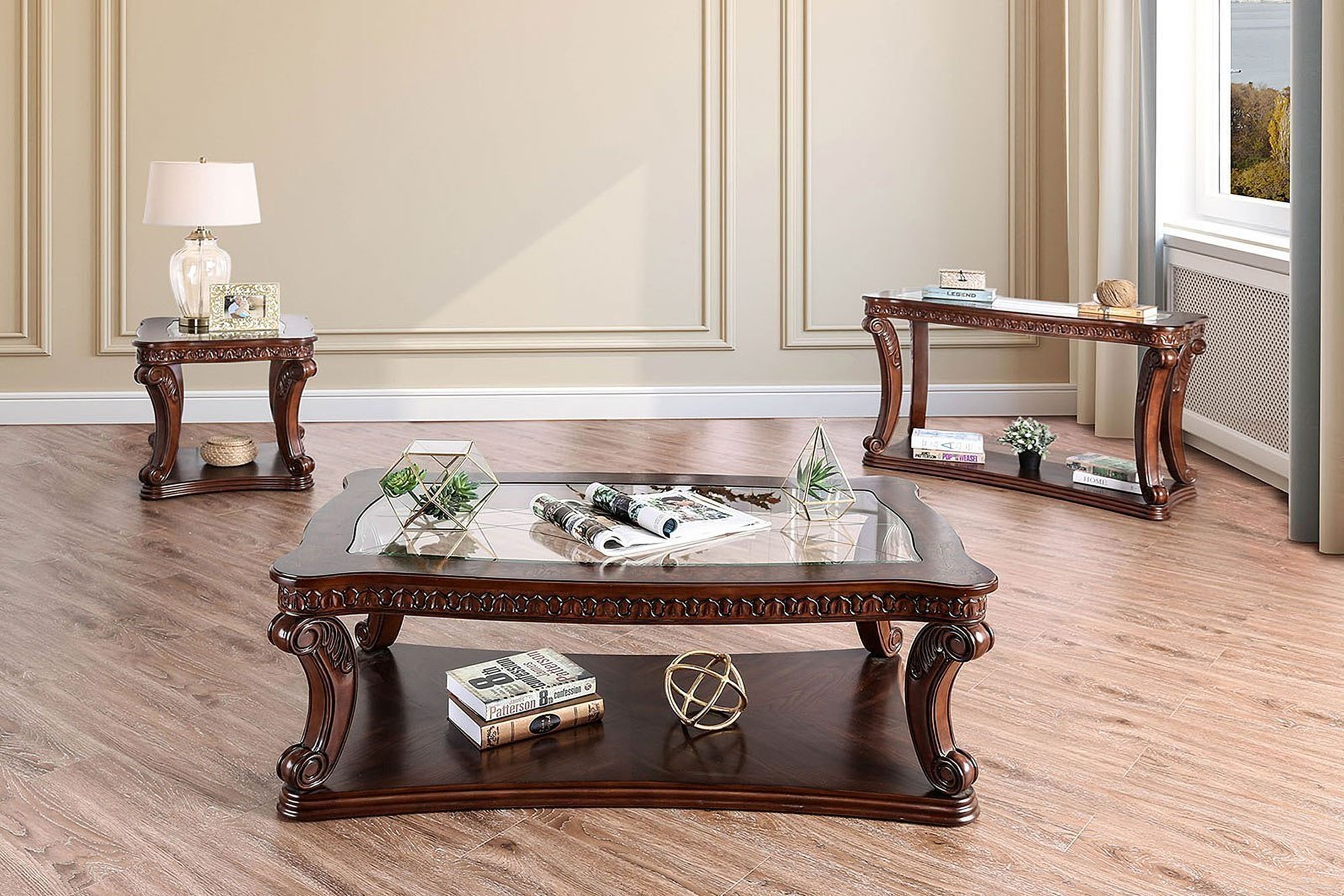 The appearance of Walworth Occasional Table Set designed by Furniture of America in the traditional interior design. This dark oak piece of furniture was selected by 1StopBedrooms from Walworth Collection to add a touch of cosiness and style into your home. Sku: CM4428C;CM4428E. Material: Wood.