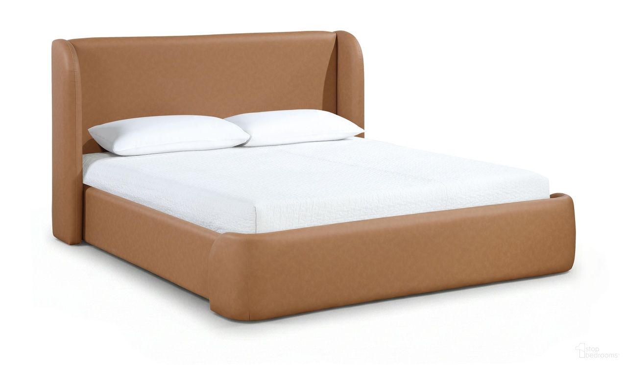 Warby Vegan Leather Upholstered Full Bed In Cognac
