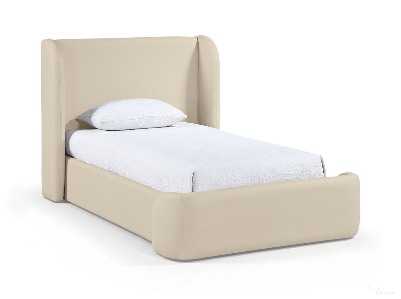 The appearance of Warby Vegan Leather Upholstered Twin Bed In Beige designed by Meridian in the modern / contemporary interior design. This beige piece of furniture  was selected by 1StopBedrooms from Warby Collection to add a touch of cosiness and style into your home. Sku: WarbyBeige-T Box 1/2 (Headboard);WarbyBeige-T Box 2/2 (Footboard / Rails / Slats / Wings / Hardware). Bed Type: Platform Bed. Bed Size: Twin. Material: Foam.