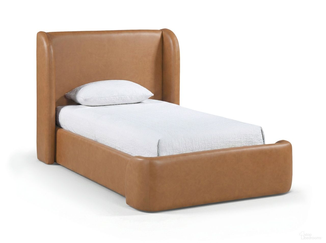 The appearance of Warby Vegan Leather Upholstered Twin Bed In Cognac designed by Meridian in the modern / contemporary interior design. This cognac piece of furniture was selected by 1StopBedrooms from Warby Collection to add a touch of cosiness and style into your home. Sku: WarbyCognac-T Box 1/2 (Headboard);WarbyCognac-T Box 2/2 (Footboard / Rails / Slats / Wings / Hardware). Bed Type: Platform Bed. Bed Size: Twin. Material: Foam.