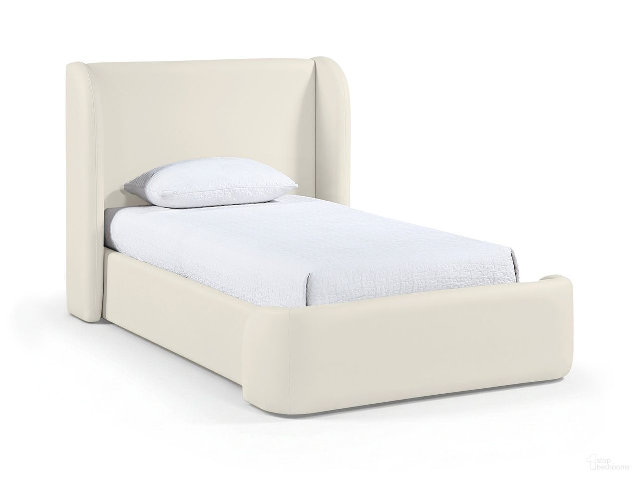 The appearance of Warby Vegan Leather Upholstered Twin Bed In Cream designed by Meridian in the modern / contemporary interior design. This cream piece of furniture was selected by 1StopBedrooms from Warby Collection to add a touch of cosiness and style into your home. Sku: WarbyCream-T Box 1/2 (Headboard);WarbyCream-T Box 2/2 (Footboard / Rails / Slats / Wings / Hardware). Bed Type: Platform Bed. Bed Size: Twin. Material: Foam.