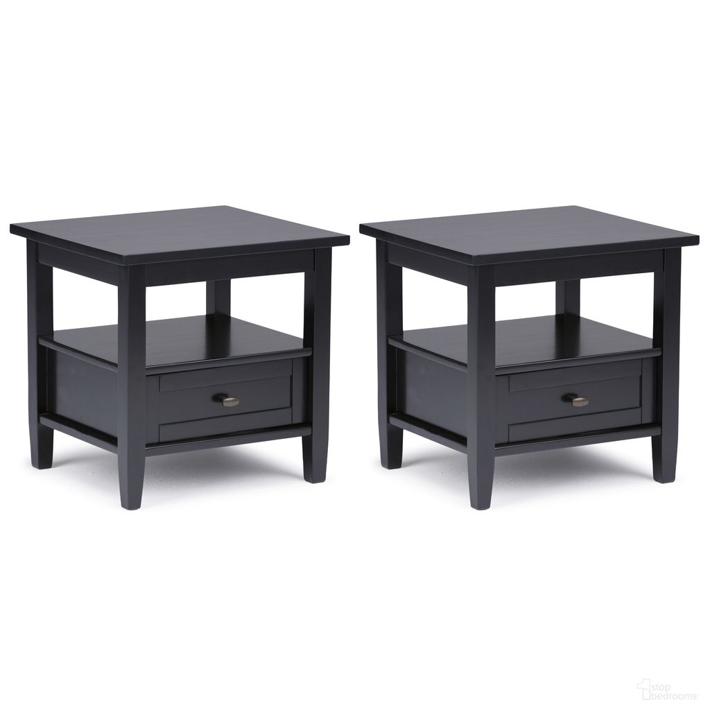 The appearance of Warm Shaker 20 Inch Solid Wood End Table Set of 2 In Black designed by Simpli Home in the transitional interior design. This black piece of furniture  was selected by 1StopBedrooms from Warm Shaker Collection to add a touch of cosiness and style into your home. Sku: WSS220ET001BL. Material: Pine.
