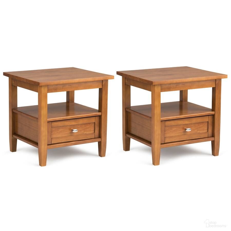 Warm Shaker 20 Inch Solid Wood End Table Set of 2 In Light Golden Brown
