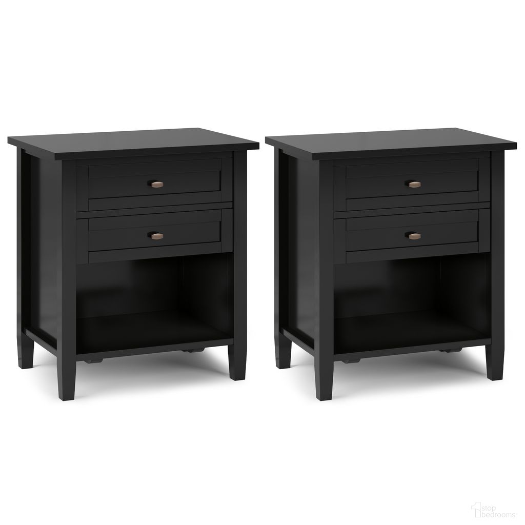 The appearance of Warm Shaker 24 Inch Solid Wood Night Stand Set of 2 In Black designed by Simpli Home in the modern / contemporary interior design. This black piece of furniture  was selected by 1StopBedrooms from Warm Shaker Collection to add a touch of cosiness and style into your home. Sku: WSS224NS001BL. Material: Pine.