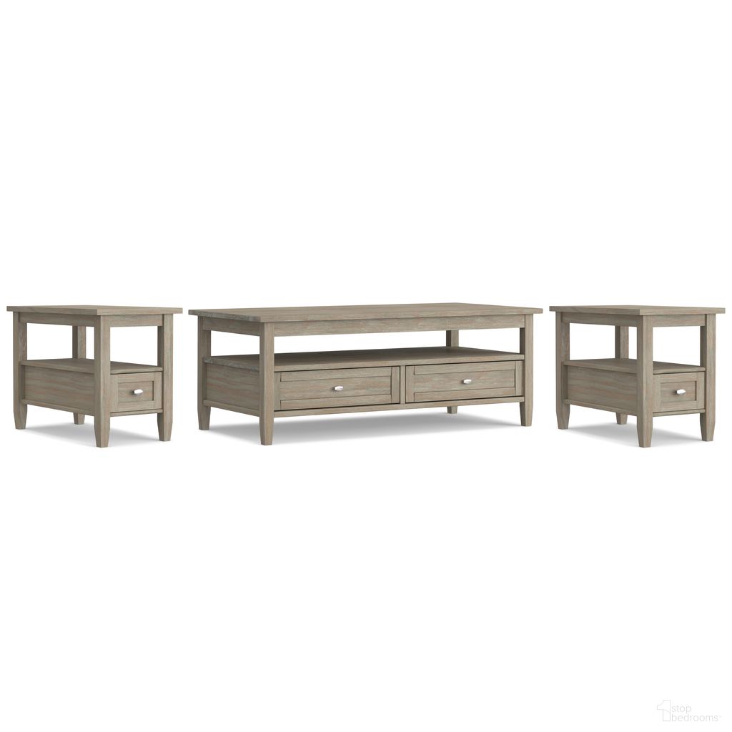 The appearance of Warm Shaker Solid Wood 48 Inch Coffee Table with 14 Inch End Tables Set of 3 In Distressed Grey designed by Simpli Home in the traditional interior design. This distressed grey piece of furniture was selected by 1StopBedrooms from Warm Shaker Collection to add a touch of cosiness and style into your home. Sku: WSLIV002GR. Material: Pine.