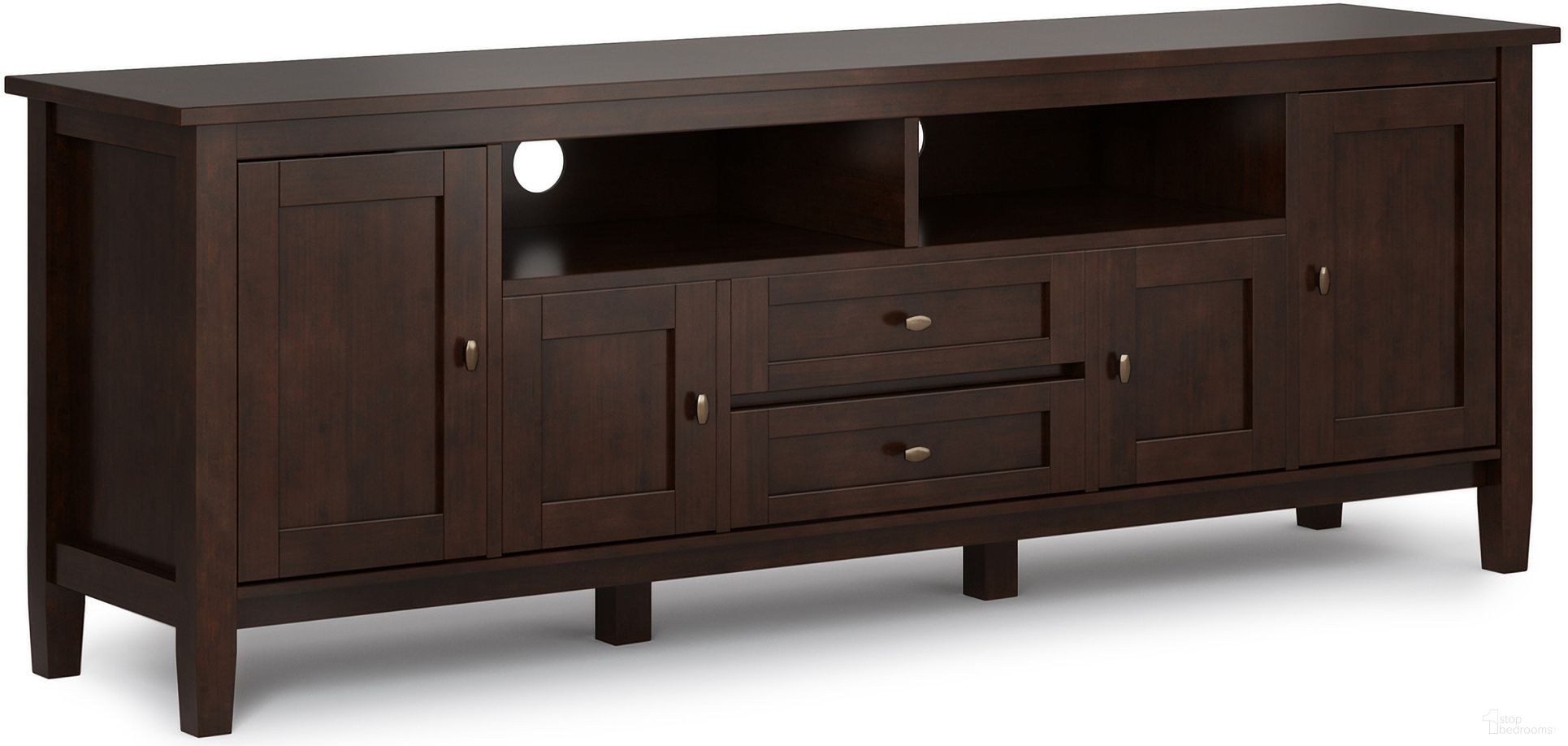 Warm Shaker Solid Wood 72 Inch TV Media Stand In Russet Brown