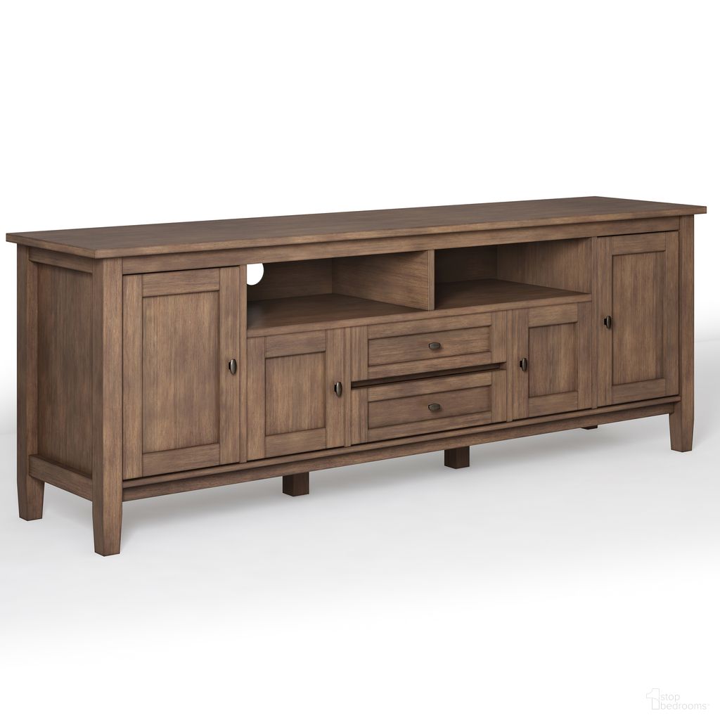 Warm Shaker Solid Wood 72 Inch TV Media Stand In Rustic Natural Aged Brown