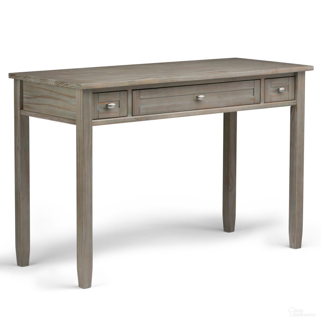 The appearance of Warm Shaker Solid Wood Desk In Distressed Grey designed by Simpli Home in the transitional interior design. This distressed grey piece of furniture was selected by 1StopBedrooms from Warm Shaker Collection to add a touch of cosiness and style into your home. Sku: AXWSH010-GR. Material: Pine.