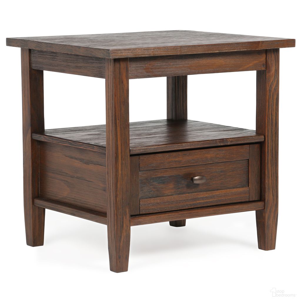 Warm Shaker Solid Wood End Table In Distressed Charcoal Brown