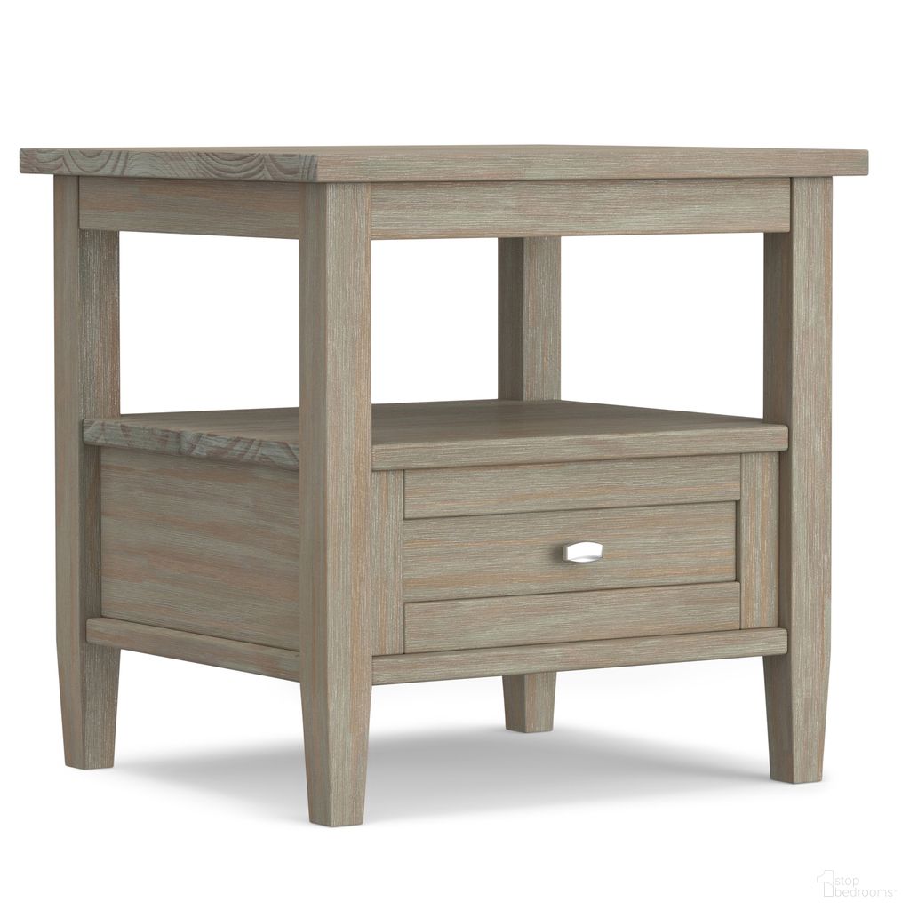 The appearance of Warm Shaker Solid Wood End Table In Distressed Grey designed by Simpli Home in the transitional interior design. This distressed grey piece of furniture was selected by 1StopBedrooms from Warm Shaker Collection to add a touch of cosiness and style into your home. Sku: AXWSH002-GR. Material: Pine.