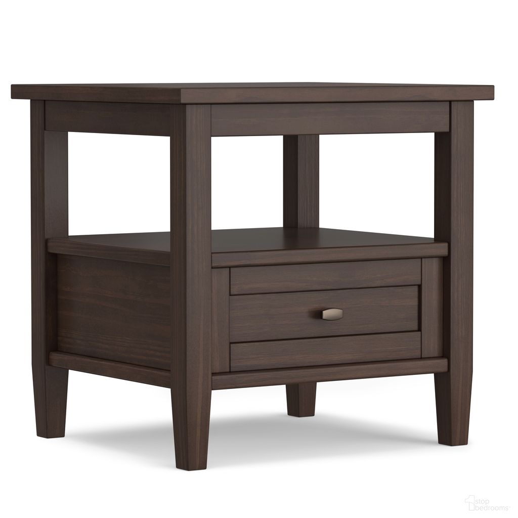 Warm Shaker Solid Wood End Table In Warm Walnut Brown