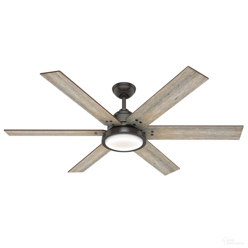 The appearance of Warrant 60 Inch Energy Star Ceiling Fan with LED Light Kit and Wall Control In Noble Bronze and Barnwood designed by Hunter Fan in the transitional interior design. This noble bronze/barnwood piece of furniture  was selected by 1StopBedrooms from Warrant Collection to add a touch of cosiness and style into your home. Sku: 59461. Material: Plywood.