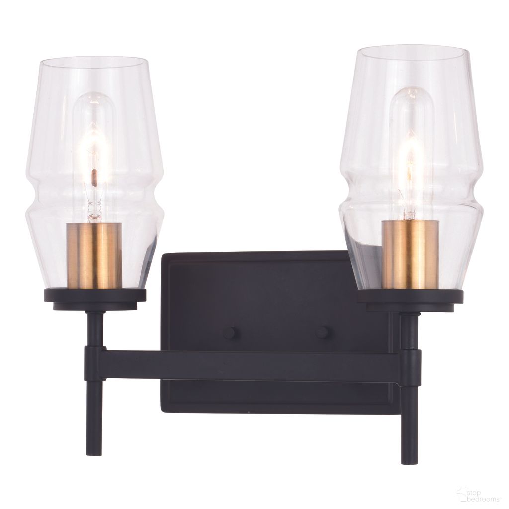 Warren 2 Light Vanity Light In Matte Black and Brushed Brass