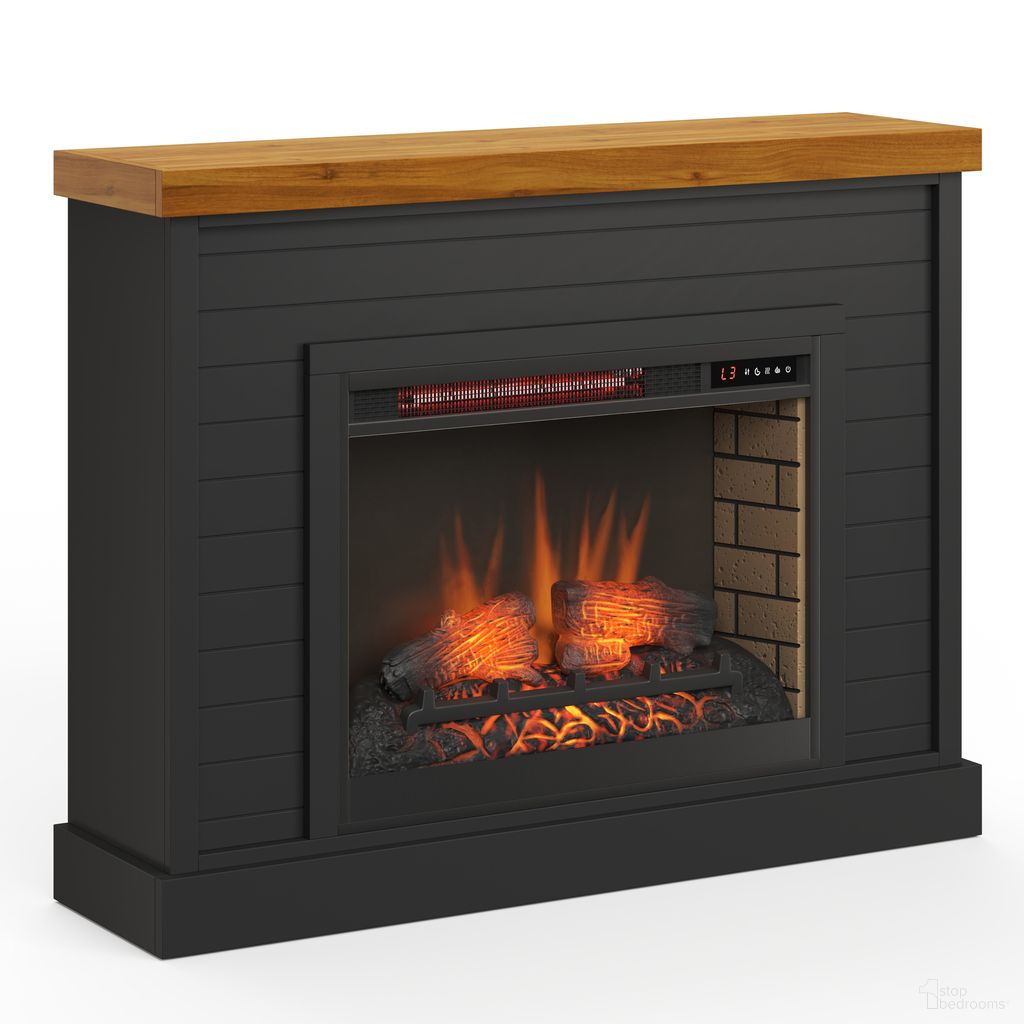 Washington 48 Inch Electric Fireplace Mantel with Remote In Matte Black and Whiskey