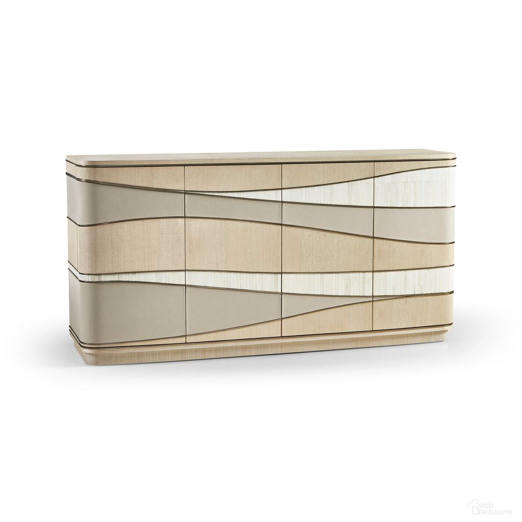 The appearance of Water Breaker Mixed Media Credenza In Beige designed by Jonathan Charles in the modern / contemporary interior design. This beige piece of furniture was selected by 1StopBedrooms from Water Collection to add a touch of cosiness and style into your home. Sku: 001-2-M20-BON. Material: Leather.