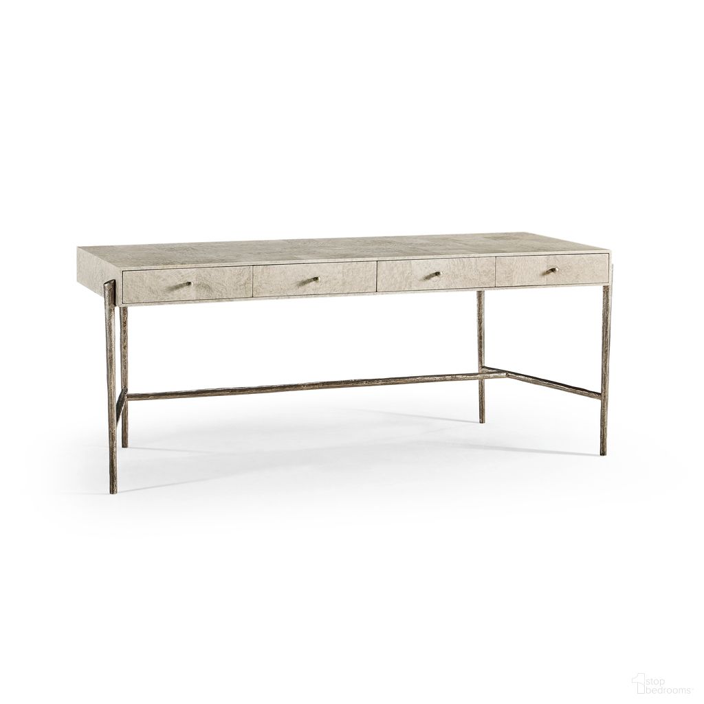 The appearance of Water Surge Madrona Burl Desk In Beige designed by Jonathan Charles in the modern / contemporary interior design. This beige piece of furniture  was selected by 1StopBedrooms from Water Collection to add a touch of cosiness and style into your home. Sku: 001-4-0E1-MDL. Material: Wood.