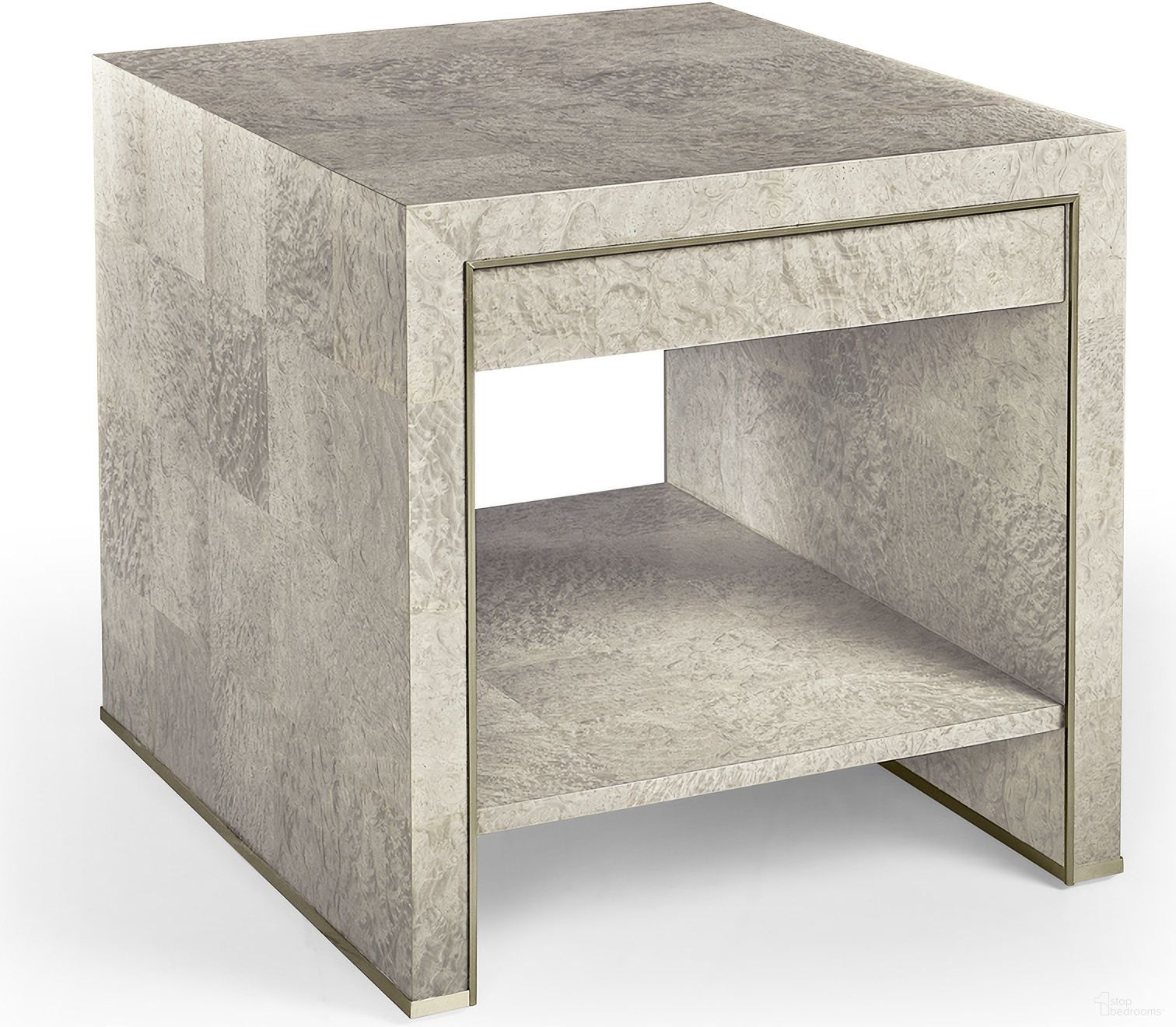 The appearance of Water Surge Madrona Burl End Table In Beige designed by Jonathan Charles in the modern / contemporary interior design. This beige piece of furniture  was selected by 1StopBedrooms from Water Collection to add a touch of cosiness and style into your home. Sku: 001-3-AN0-MDL. Material: Wood.