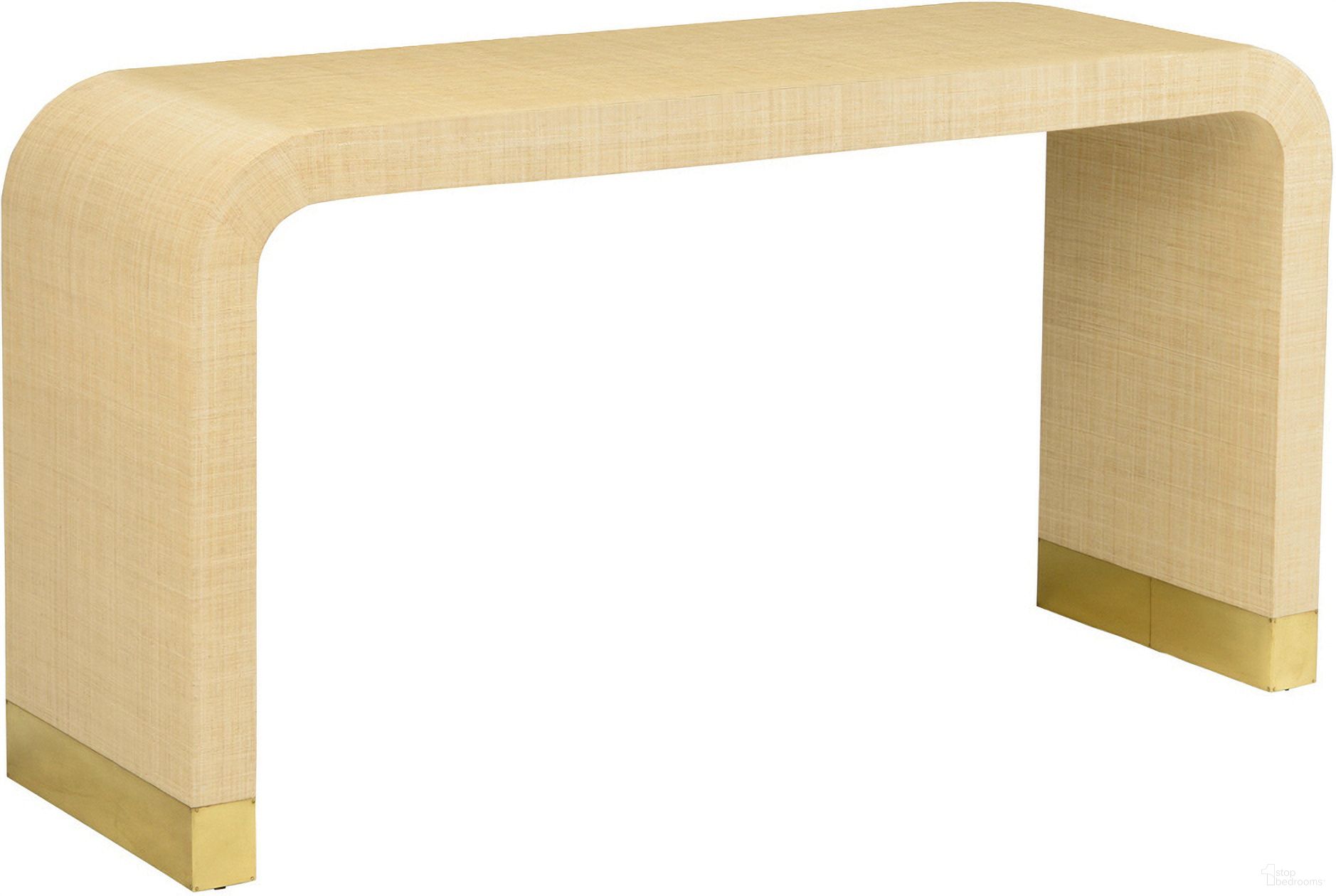 The appearance of Waterfall Console In Tan and Gold designed by Chelsea House in the modern / contemporary interior design. This tan and gold piece of furniture  was selected by 1StopBedrooms from Jamie Merida Collection to add a touch of cosiness and style into your home. Sku: 384207. Material: Raffia.